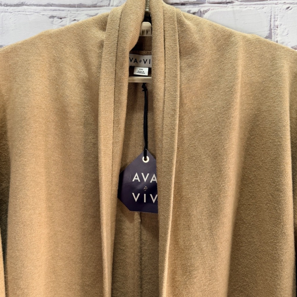 Ava & Viv Cardigan Sweater Womens XXL Camel Tan Open Front Shawl Ribbed 2XL NEW - Picture 5 of 11